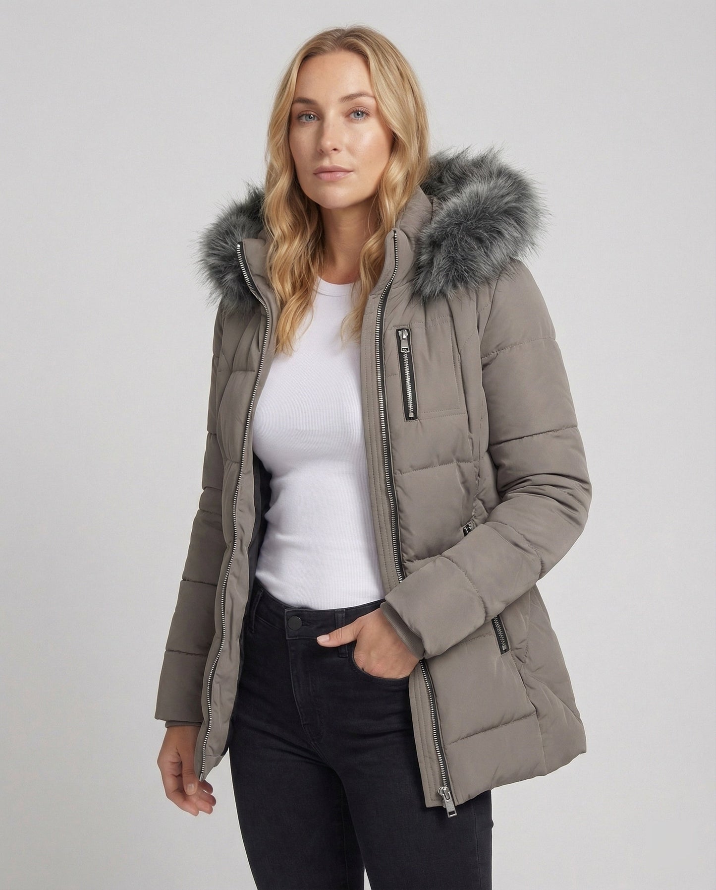 Damen Daunenjacke Fellkragen