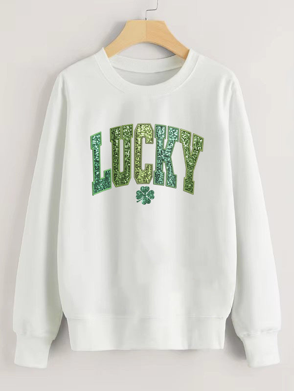 Damen Sweatshirt Glitzernd Kleeblattmotiv Norvielle
