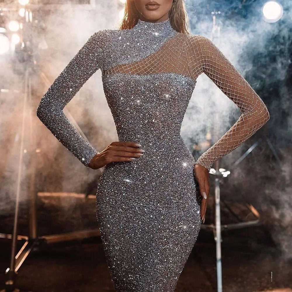 Damen Abendkleid Glitzer Effekt Schmal Norvielle
