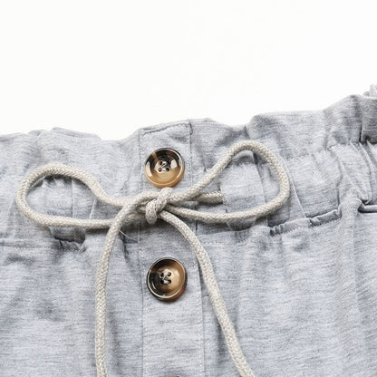 Damen Freizeitshorts Verstellbarer Bund Dekorative Knöpfe