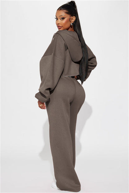 Damen Cropped Hoodie Set mit Jogginghose Baumwolle