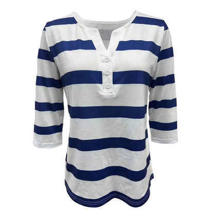 Damen Langarmshirt Marineblau Streifen