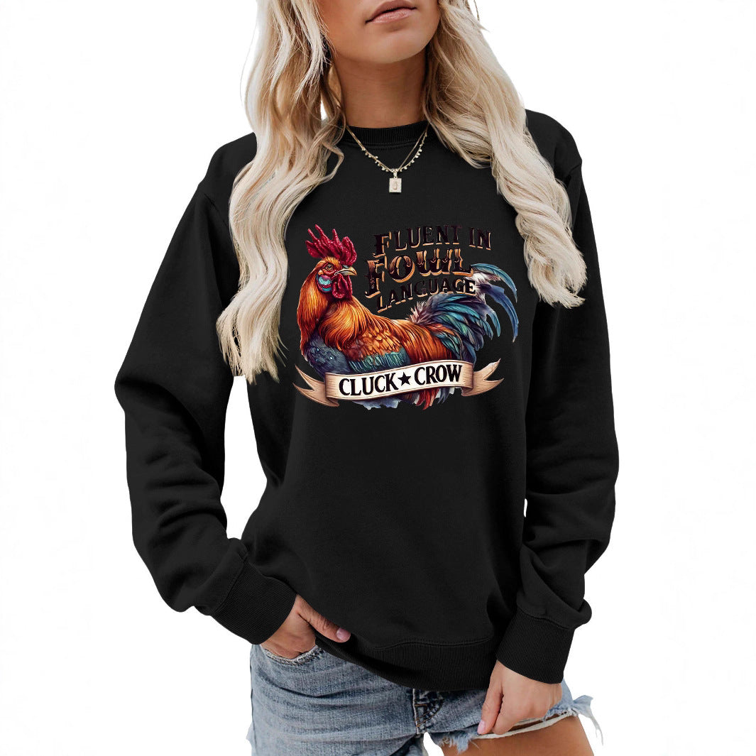 Damen Sweatshirt Hühnermotiv Bequem Grau