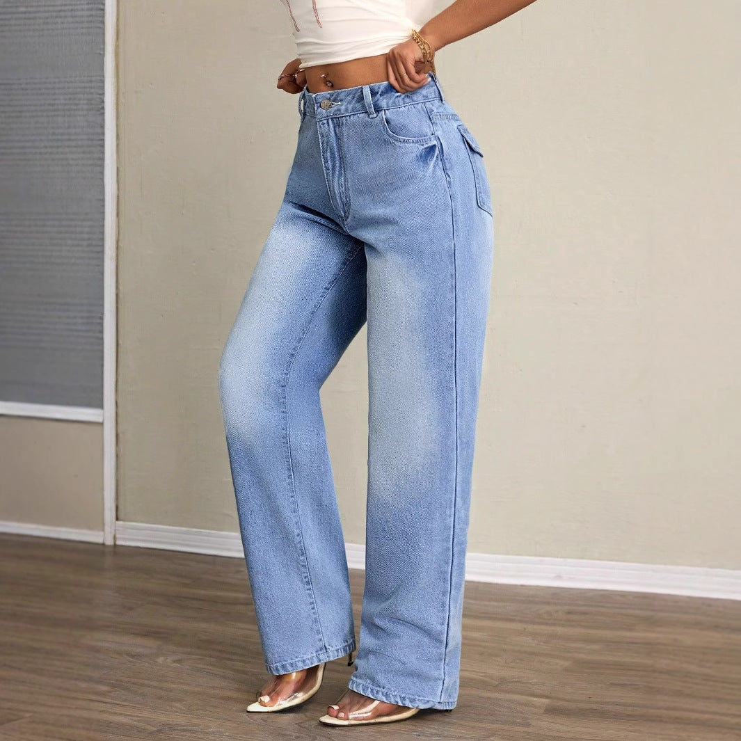 Damen Weite Jeans Hochbund Lässiger Schnitt