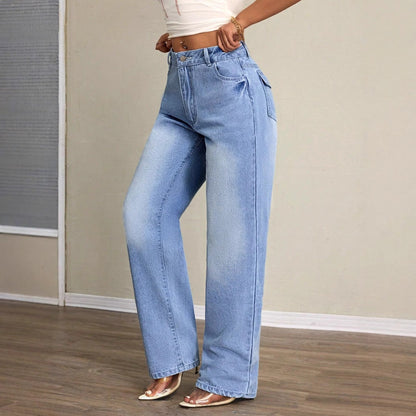 Damen Weite Jeans Hochbund Lässiger Schnitt
