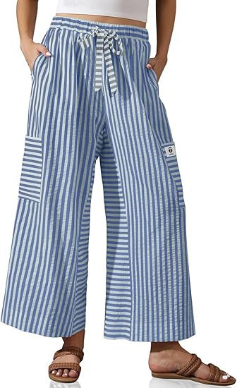 Damen Palazzo-Hose Gestreift Praktische Taschen Norvielle
