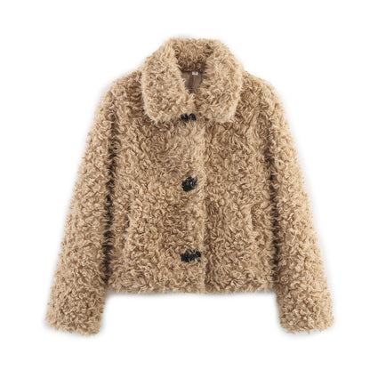 Damen Teddyjacke Kuschelig Knopfverschluss Norvielle