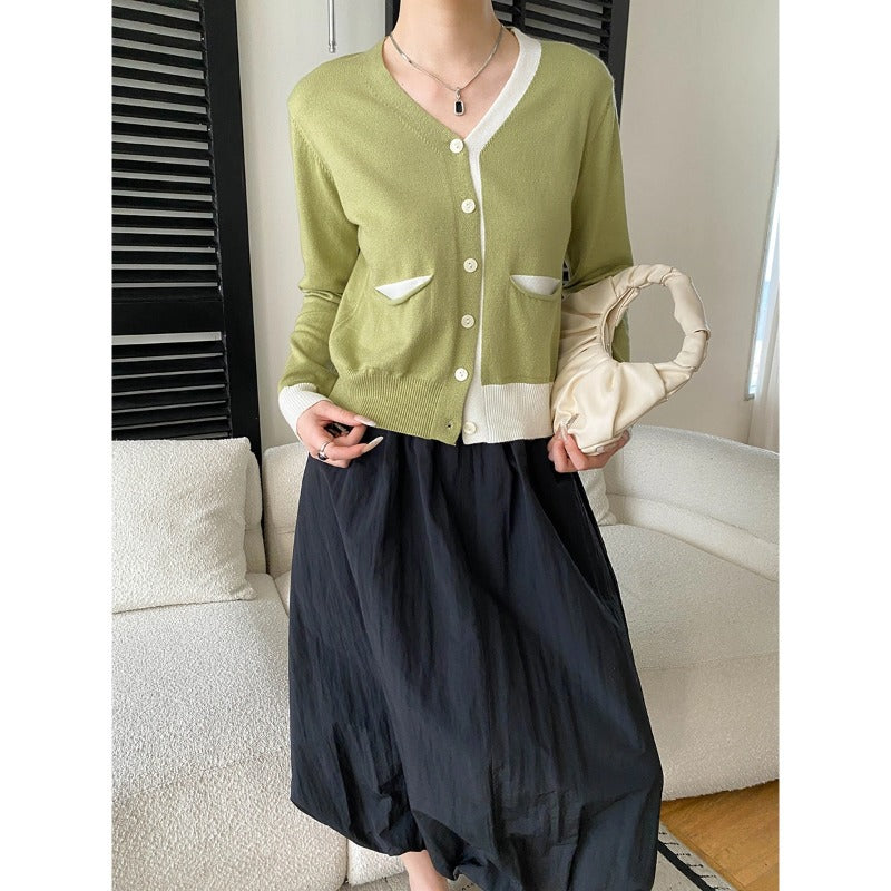 Damen Strickjacke V-Ausschnitt mit Taschen Norvielle