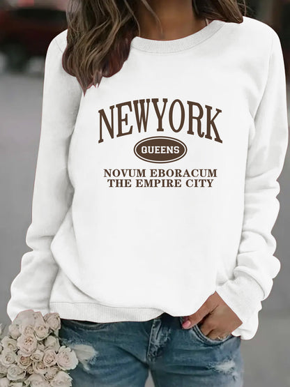 Damen Sweatshirt New Yorker Schriftzug Baumwolle Weiß