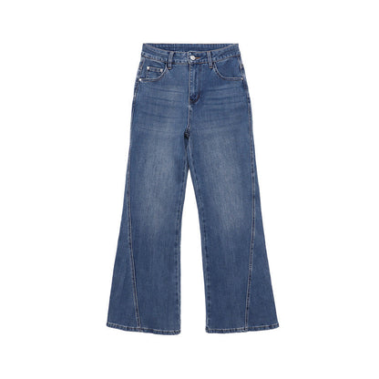 Damen Flared Jeans Hochwertiger Denim Hoher Bund Dunkelblau