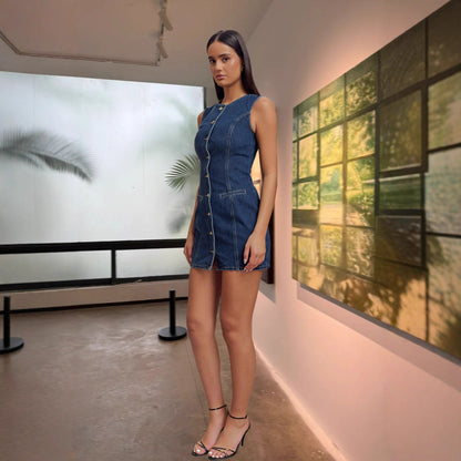 Damen Denim-Kleid mit Knöpfen Figurbetont