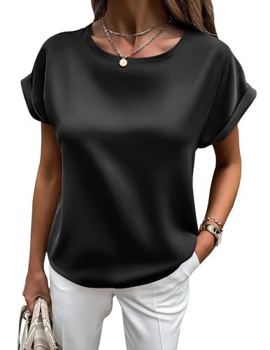 Damen Satin T-Shirt Umschlag Ärmel