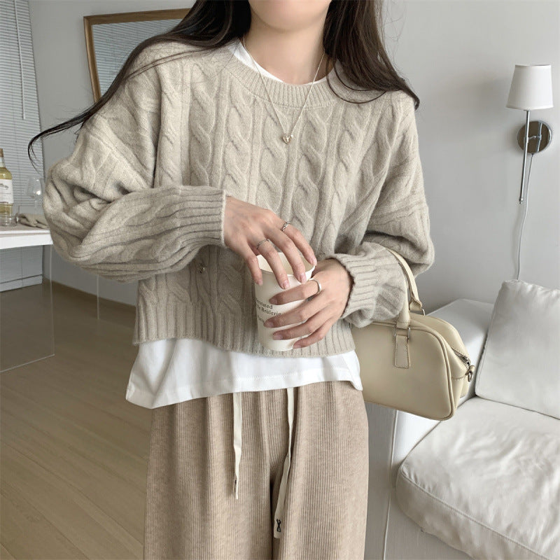 Damen Grobstrickpullover Lässiger Schnitt Zopfmuster