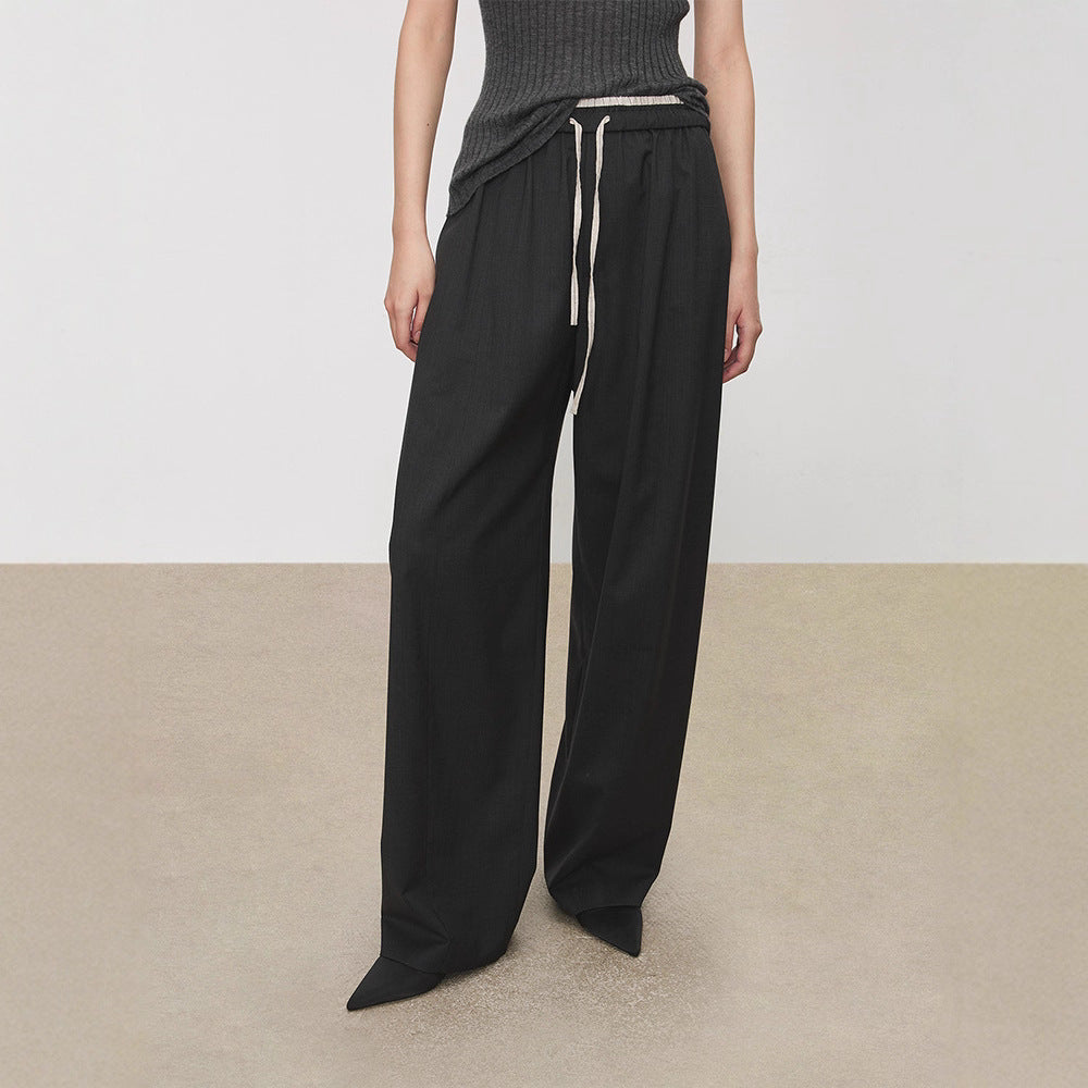 Damenhose Weite Stoffhose Elastischer Bund Schwarz Norvielle - Norvielle