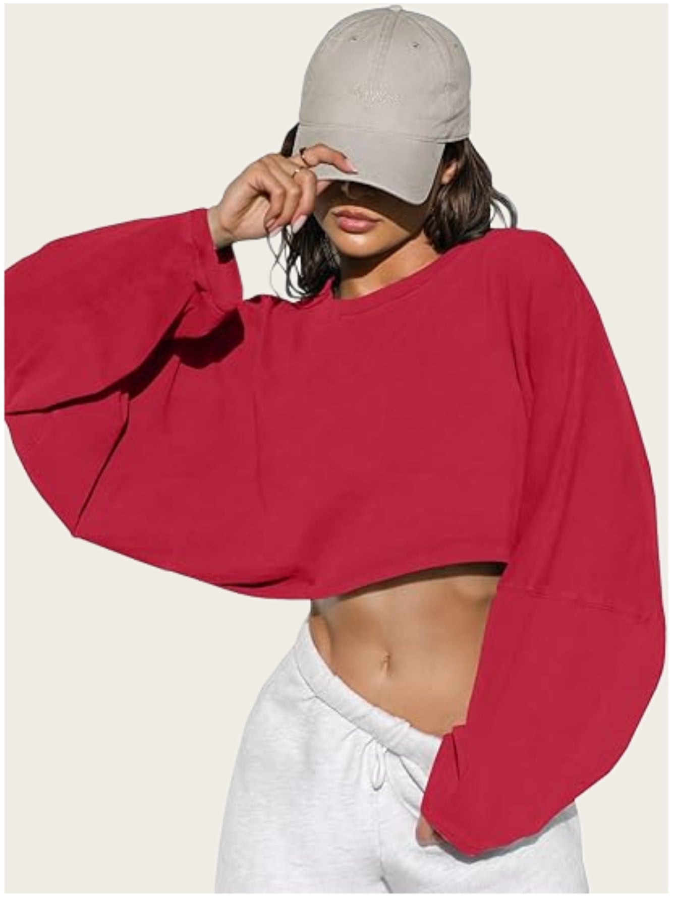 Damen Cropped Sweatshirt Voluminöse Ärmel Lässiger Schnitt Norvielle