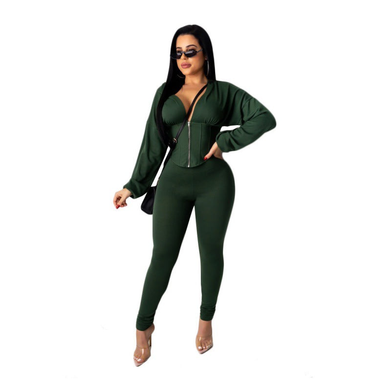 Damen Jumpsuit Crop- Reißverschluss