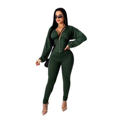 Damen Jumpsuit Crop- Reißverschluss
