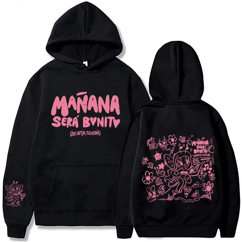 Damen Hoodie Kreativer Druck Kängurutasche Schwarz - Norvielle