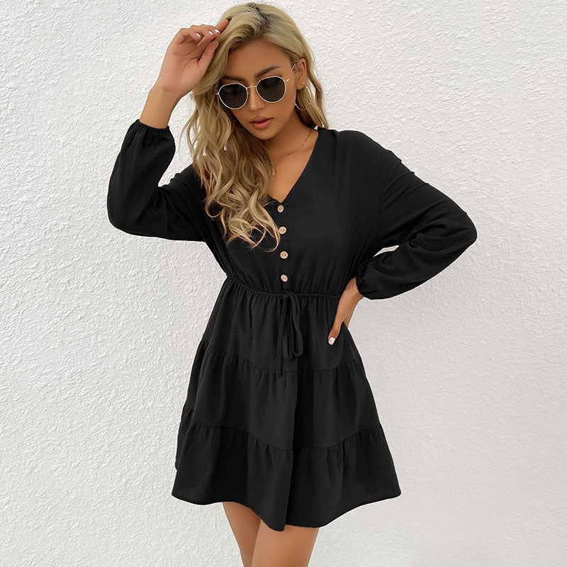 Damen Minikleid Schößchen Knopfdetails Norvielle