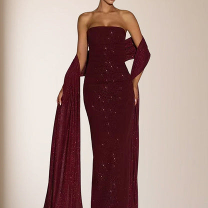 Damen Abendkleid Schulterfrei Pailletten Norvielle