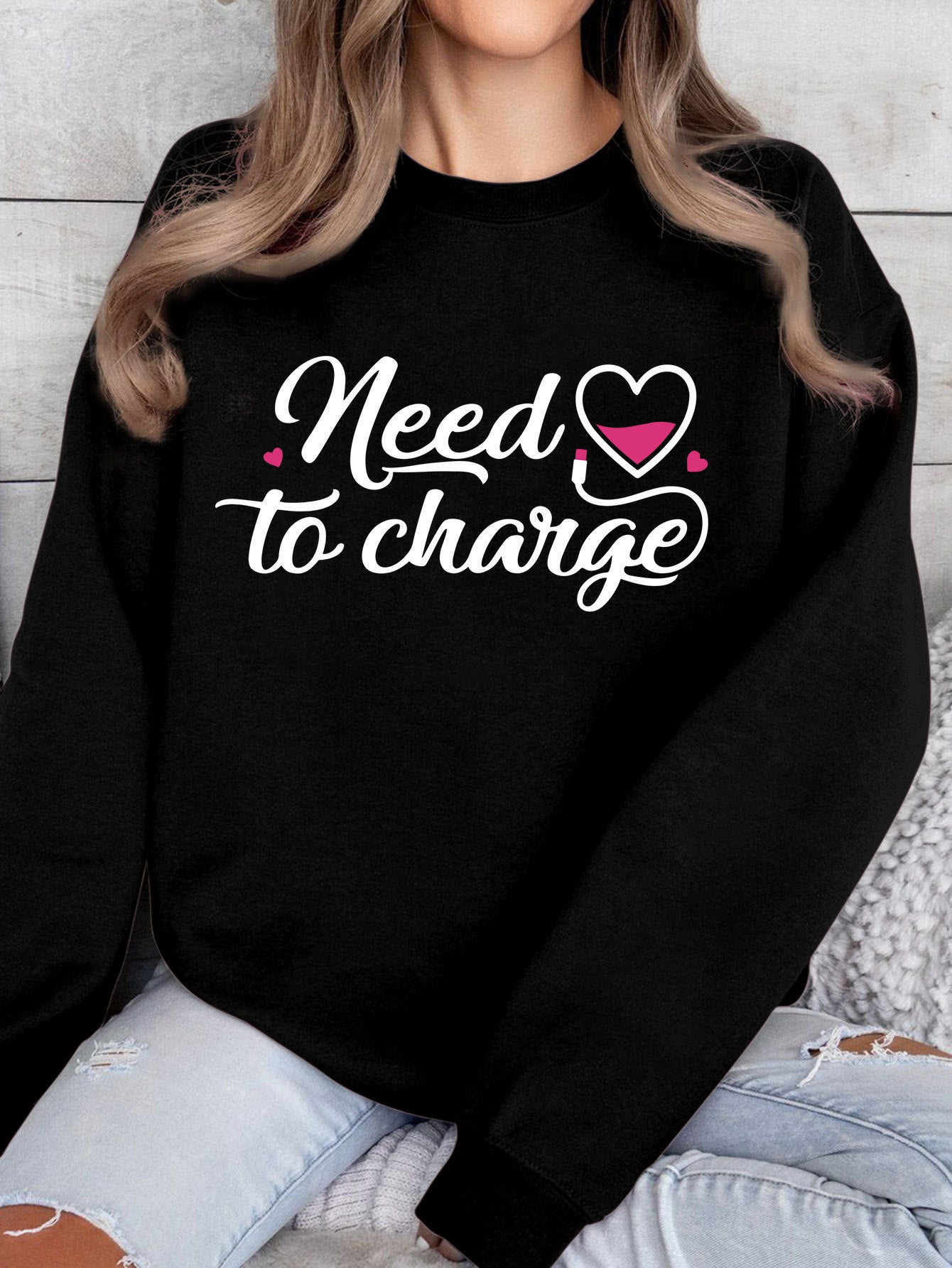 Damen Sweatshirt Herzspruch Lässig Norvielle
