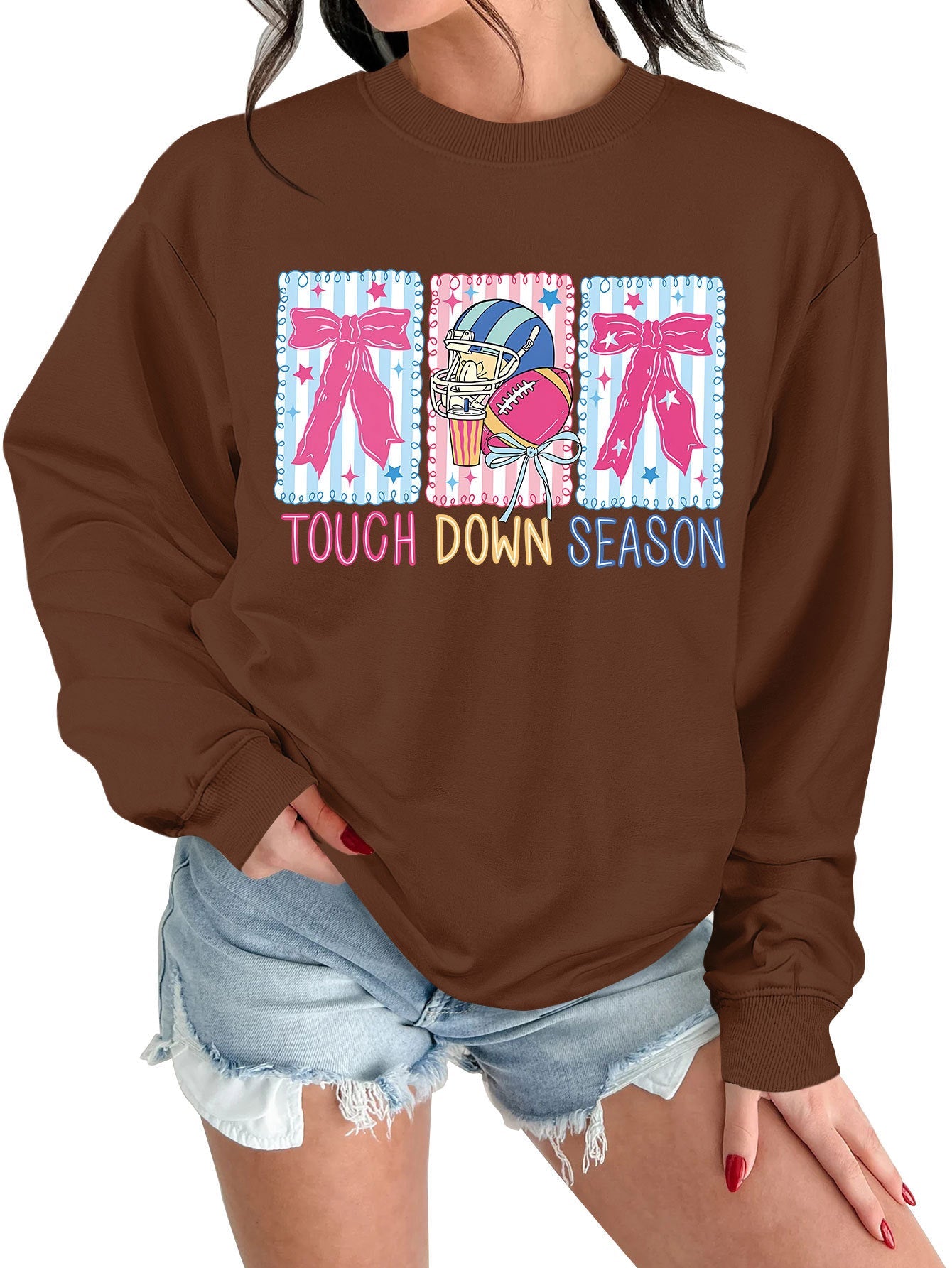 Damen Sweatshirt Football Motiv Lässig Grün