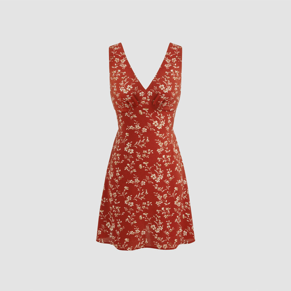Damen Minikleid Blumenmuster V-Ausschnitt Figurbetont Norvielle