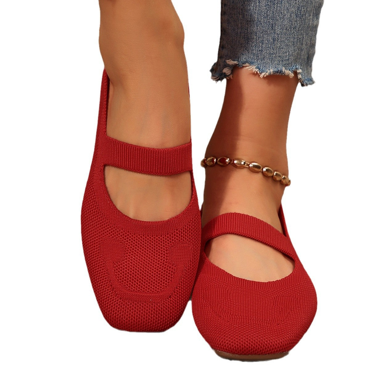 Damen Ballerinas Atmungsaktives Gummiobermaterial Verstellbarer