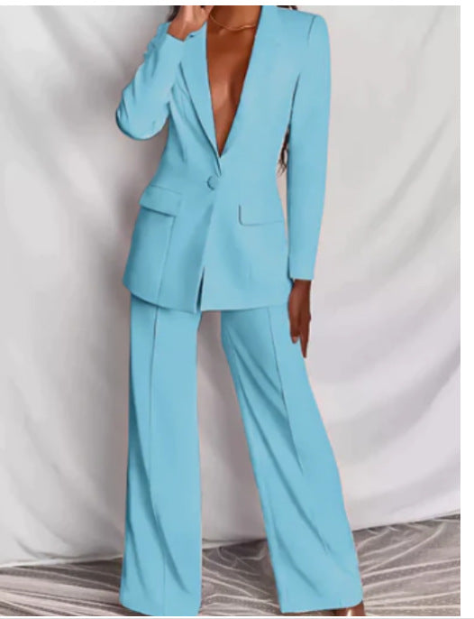 Damen Hosenanzug Taillierter Blazer Weite Hose Norvielle