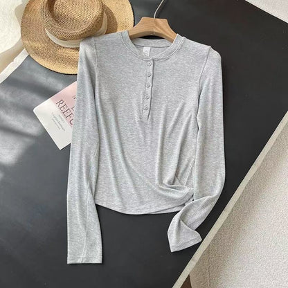 Damen Langarmshirt Baumwollmix Weich Knöpfe