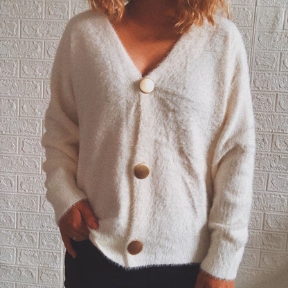 Damen Strickjacke Oversize Große Knöpfe Beige