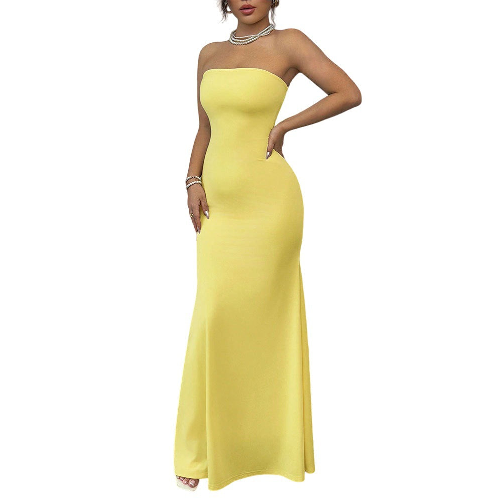 Damen Wickelmaxikleid Schulterfrei Rückenfreies Design