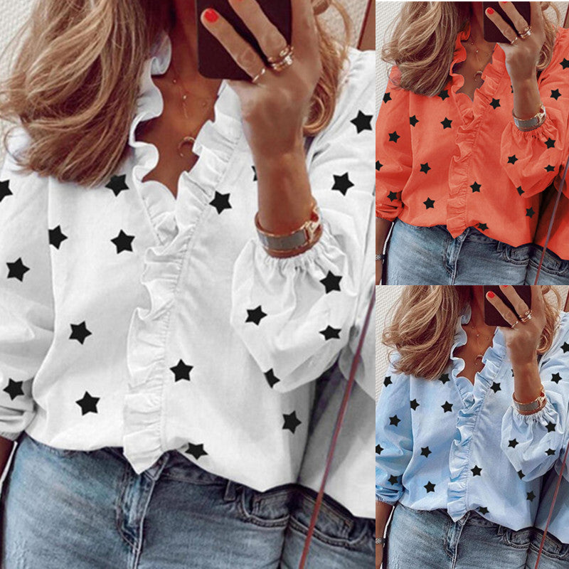 Damen Bluse mit Volant und Sternenmotiv Norvielle - Norvielle