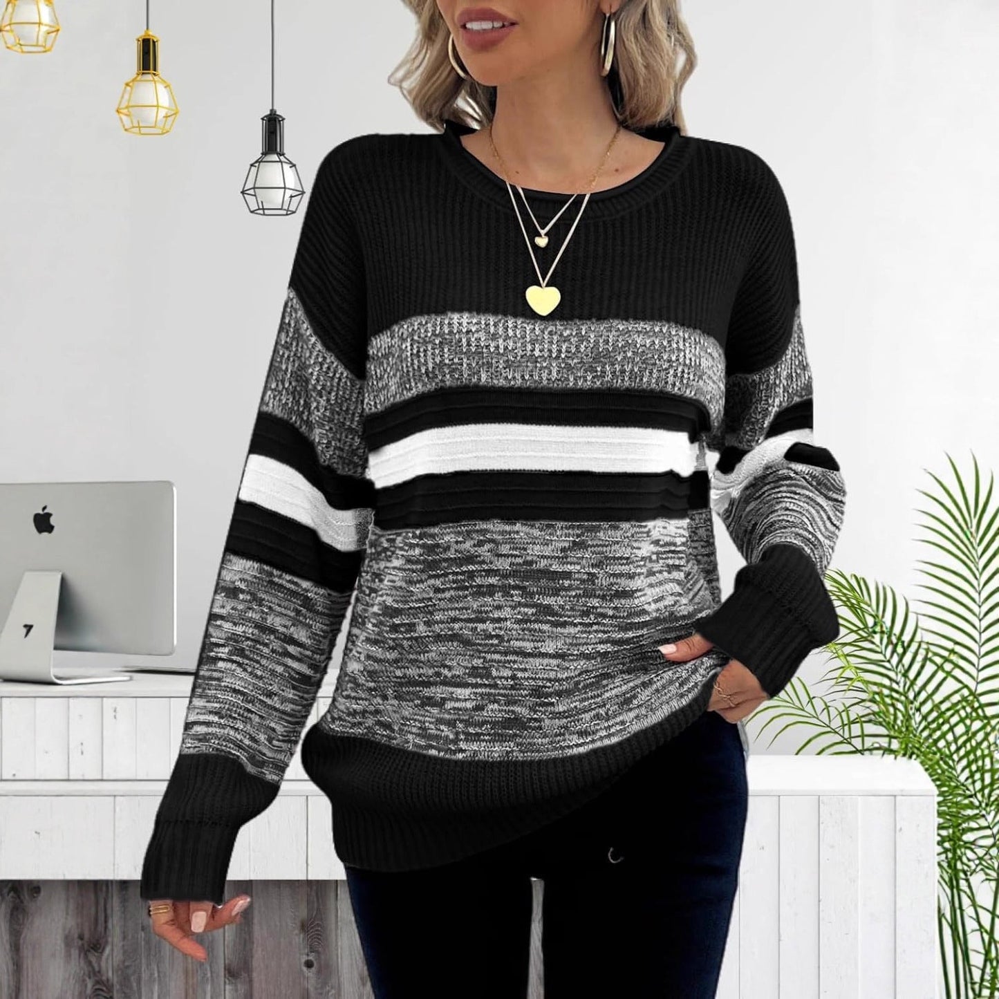 Damen Pullover Gestreift Weit Norvielle - Norvielle