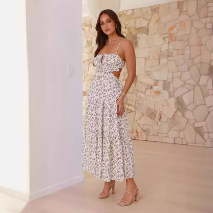 Damen Maxi-Kleid mit Raffung Spitzenakzente Norvielle