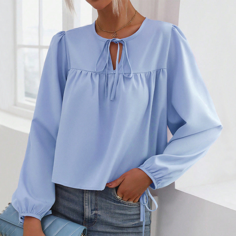 Damen Bluse Lässiger Schnitt Dekoratives Bindeband Norvielle