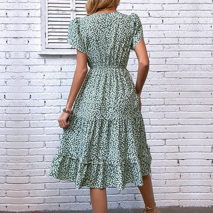 Damen Sommerkleid Rüschendetails Florales Muster Blumen Norvielle