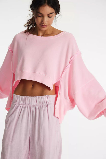 Damen Cropped Sweatpullover Weite Ärmel Norvielle