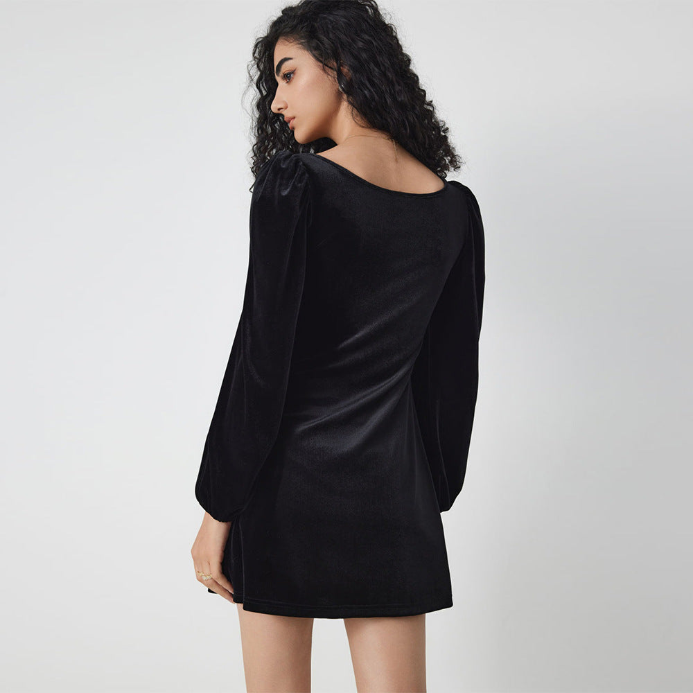 Damen Minikleid Puffärmel Quadrat-Ausschnitt Norvielle