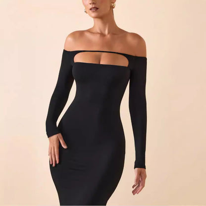 Damen Langarmkleid Cut-Out-Design Schulterfrei