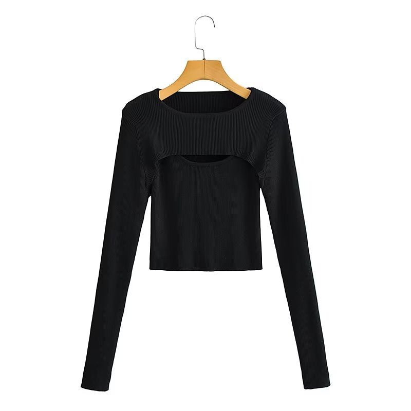 Damen Langarm Crop- Cut-Out-Design