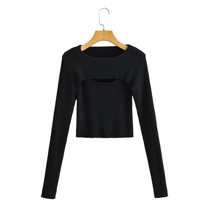 Damen Langarm Crop- Cut-Out-Design