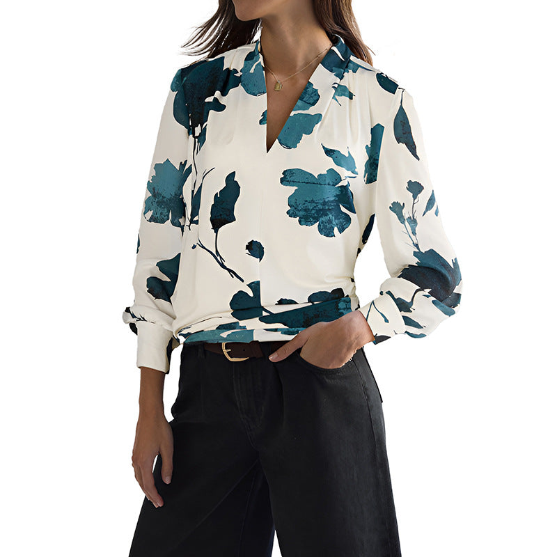 Damen Bluse Floralmuster Modernes Revers Norvielle