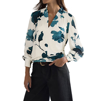 Damen Bluse Floralmuster Modernes Revers Norvielle