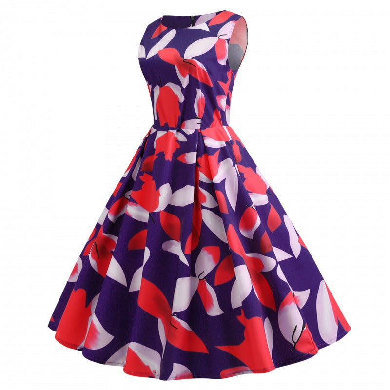 Damen A-Linien Kleid Floralmuster Eleganter Saum