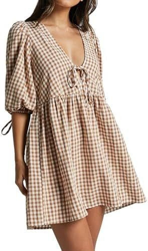 Damen Freizeitkleid V-Ausschnitt Puffärmel Norvielle