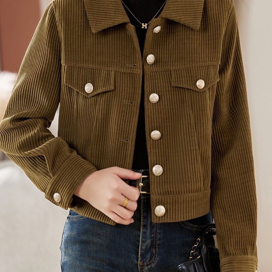 Damen Kordjacke Dekorative Knöpfe Norvielle