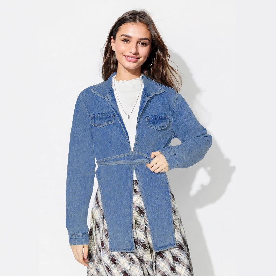 Damen Oversized Jeansjacke Verkürzter Schnitt Mit Taschen