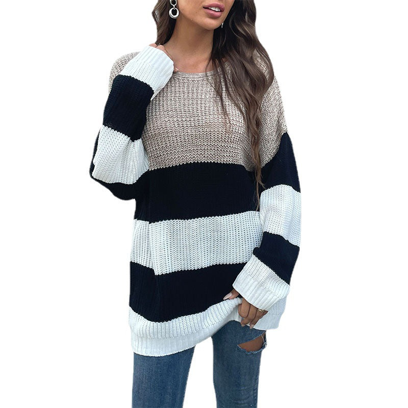 Damen Oversized-Pullover Gestreift Weit Norvielle
