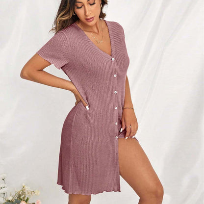 Damen Minikleid Strick Knöpfe Seitentaschen Norvielle